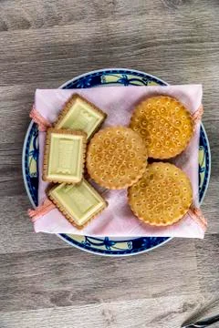 Combination of food with biscuits 스톡 사진