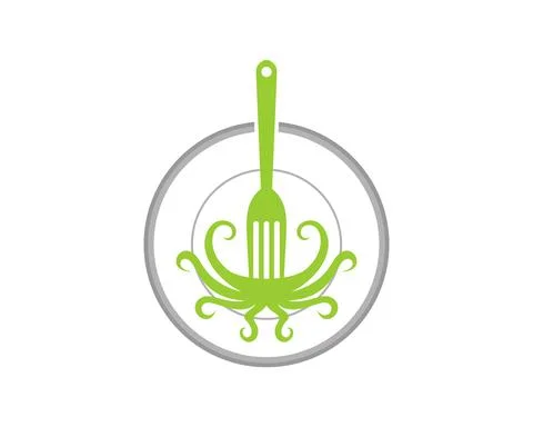 Combination fork with octopus tentacle on the plate Stock Illustration