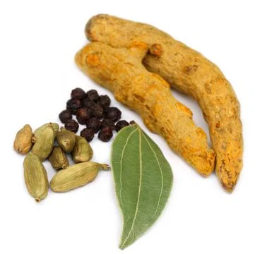 Combination of four types of spices Stock Photos