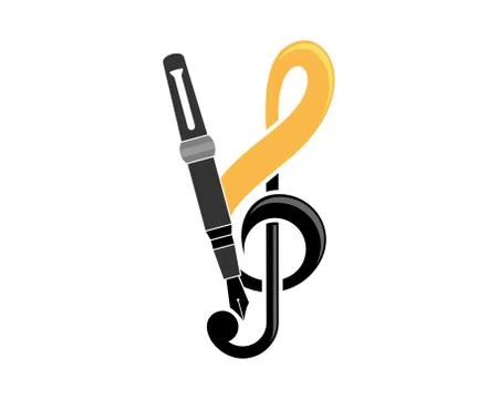 Combination G Clef note music with pen 스톡 일러스트