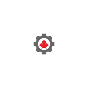 Combination of gear and maple leaf logo icon 库存插图