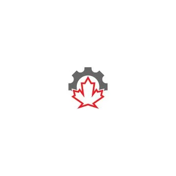 Combination of gear and maple leaf logo icon 库存插图