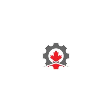 Combination of gear and maple leaf logo icon 库存插图