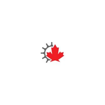 Combination of gear and maple leaf logo icon 库存插图