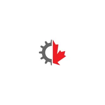 Combination of gear and maple leaf logo icon 库存插图