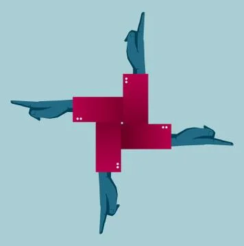 The combination of hands. Isolated on blue background. Stock Illustration