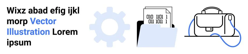 Combination of informative text, gear, document folder with binary code, and  Stock Illustration
