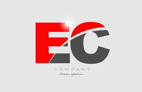 Combination letter ec e c in grey red color alphabet for logo icon design Stock Illustration