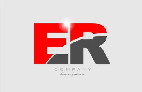 Combination letter er e r in grey red color alphabet for logo icon design Illustrazione stock