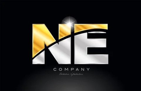 Combination letter ne n e alphabet with gold silver grey metal logo Stock Illustration