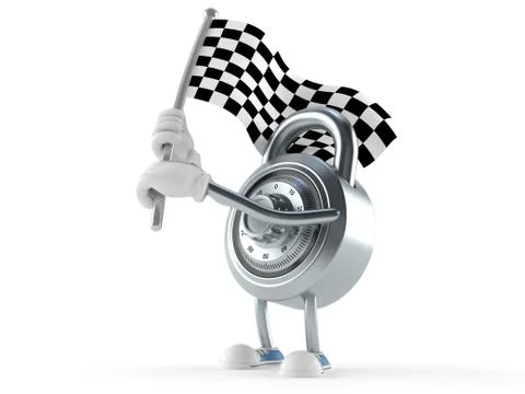 Combination lock character with race flag Stock Illustration