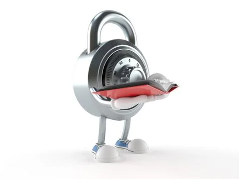 Combination lock character reading a book Stock Illustration