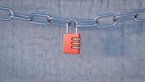 Combination lock connecting chains, 3D Rendering Illustrazione stock