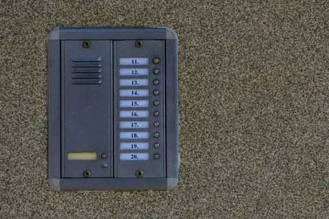 Combination lock control panel, intercom on the wall at the entrance to the.. Stock Photos