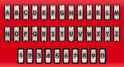 Combination lock font. Padlock safe coding numbers and letters. 3D rendering Stock Illustration