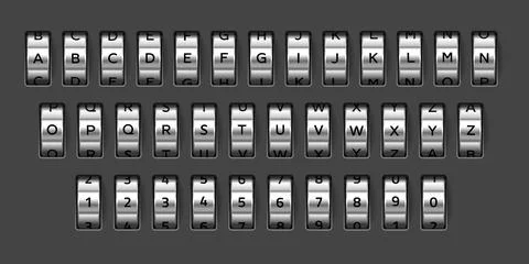Combination lock font. Realistic mechanical code. Rotating alphabet. Bank safe Stock Illustration