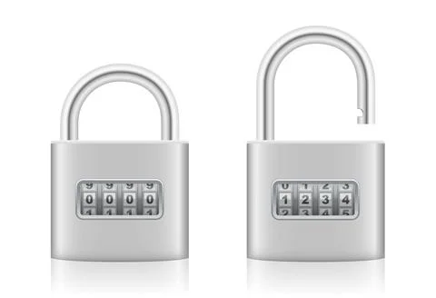 Combination Lock Numbers Code Padlock Locked Unlocked Stock Illustration