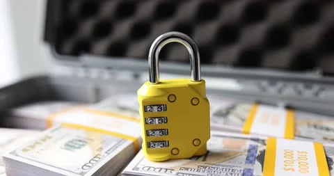 Combination lock with password and US dollar banknotes in case Stock Footage 237593215