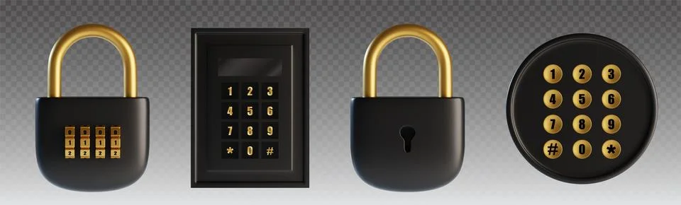 Combination lock set with black padlocks Stock Illustration
