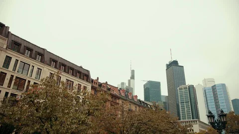 Combination modern and old German architecture with tall skyscrapers, buildings Stock-Footage 129351410