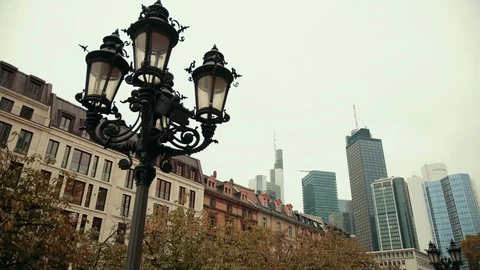 Combination modern and old German architecture with tall skyscrapers, buildings Stock Footage 129533692