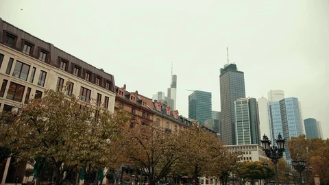 Combination modern and old German architecture with tall skyscrapers, buildings Stock-Footage 129533720