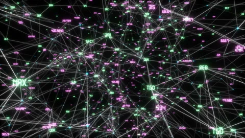 The combination of numbers and letters.Abstract digital data plexus nodes and Stock-Footage 99565494