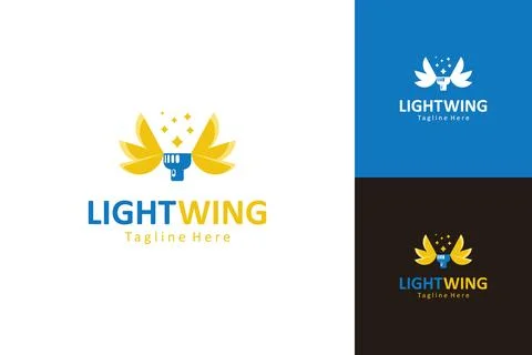 Combination of outstretched wings and a flashlight with a star on the light.. Stock Illustration