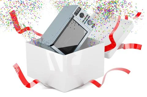 Combination oven, microwave inside gift box, 3D rendering Stock Illustration