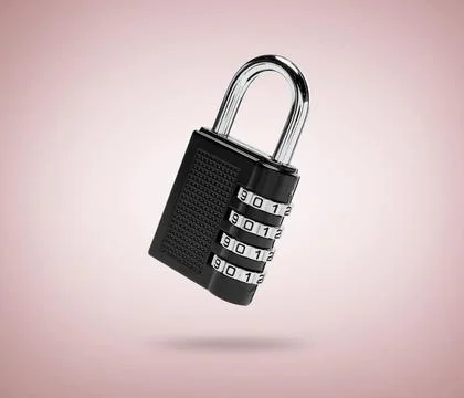 Combination padlock in air on color background Stock Photos