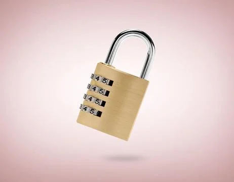 Combination padlock in air on pink background Stock Photos