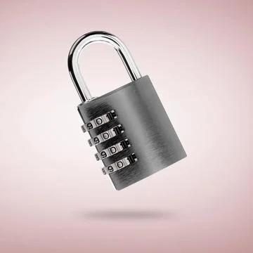 Combination padlock in air on pink background Stock Photos