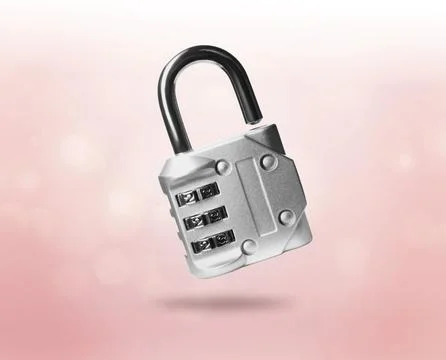 Combination padlock in air on pink gradient background Stock Photos