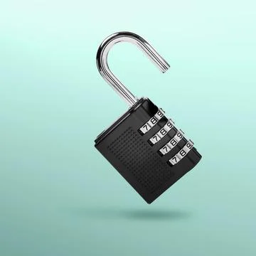 Combination padlock in air on turquoise gradient background Stock Photos