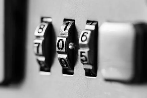 Combination padlock close up with chrome numbers. Mechanical combination lock Stock Photos