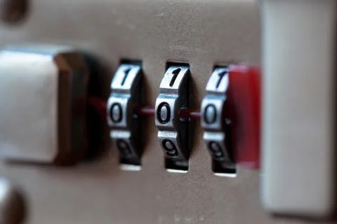 Combination padlock close up with chrome numbers. Mechanical combination lock Stock Photos