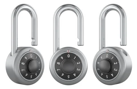Combination padlock with numeric dial, multiple angles. 3D rendering Stock Illustration