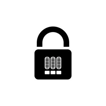 Combination Padlock, Password Code Lock Solid Flat Vector Icon Isolated on Wh Illustrazione stock