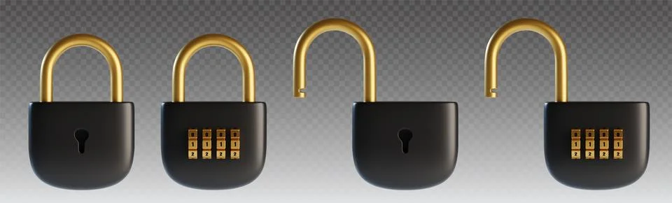Combination padlocks on transparent background Illustrazione stock
