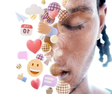 A combination of a portrait and 3D objects Stock Photos