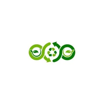Combination of recycle icon and leaf logo design vectors green colors Illustrazione stock