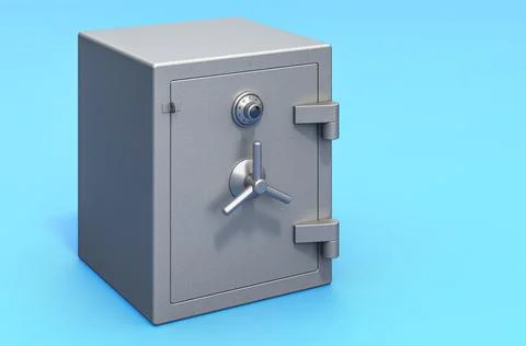 Combination Safe Box on blue backdrop, 3D rendering イラスト素材