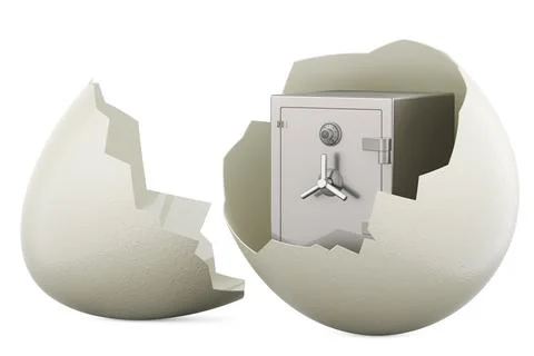 Combination Safe Box inside broken chicken egg, 3D rendering Stock Illustration
