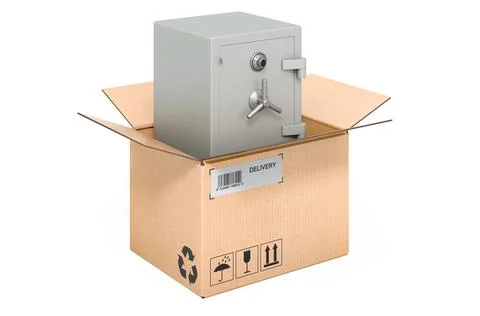 Combination Safe Box inside cardboard box, delivery concept. 3D rendering イラスト素材
