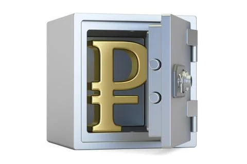 Combination safe box with symbol of ruble, 3D rendering Stock Illustration