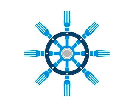 Combination Ship steering wheel with fork Stock Illustration