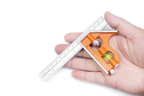 Combination Square in the hand above white background Stock Photos