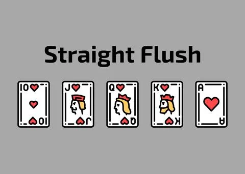 Combination straight flush playing cards olor line icon set. Gambling. Pictog Stock Illustration