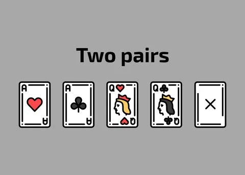 Combination two pairs playing cards olor line icon set. Gambling. Pictograms  Illustrazione stock