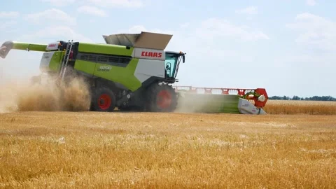 Combine in the field harvests wheat Stock Footage 201712558